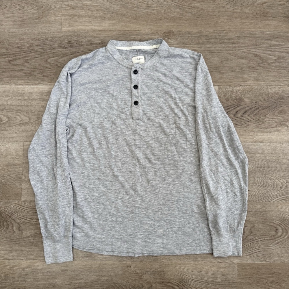 Rag & Bone Classic Slub Knit Henley Shirt Mens Size Large Gray Peruvian Cotton